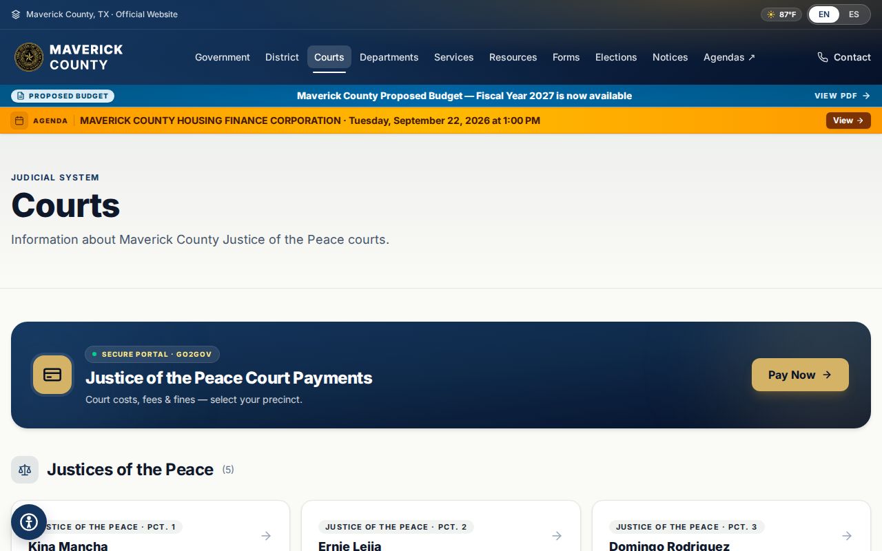 Maverick County warrant lookup routing across five JP court locations