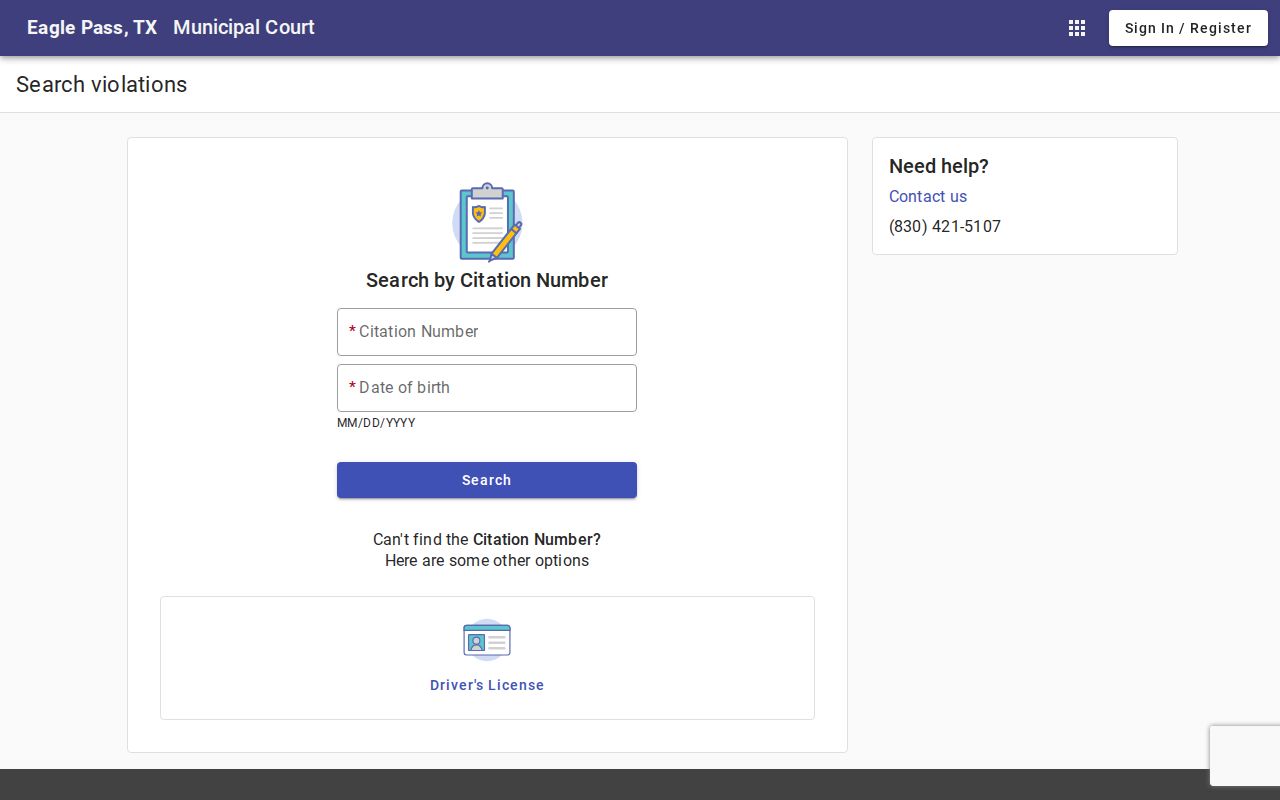 Maverick County municipal warrant search research showing the Eagle Pass citation search interface