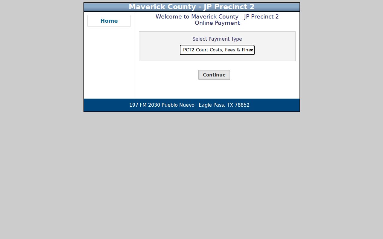 Maverick County traffic warrant research showing the JP Precinct 2 payment portal