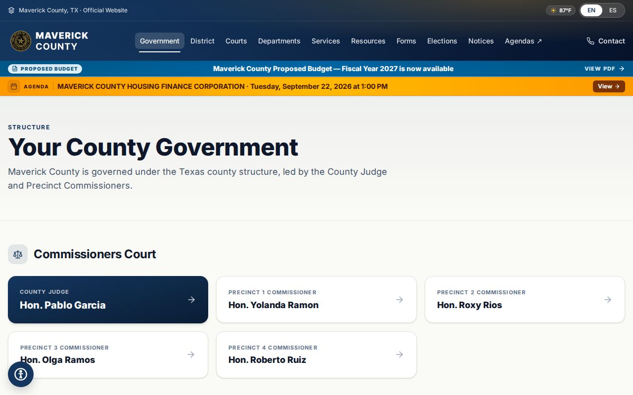 Maverick County warrant records routing through the official county government directory