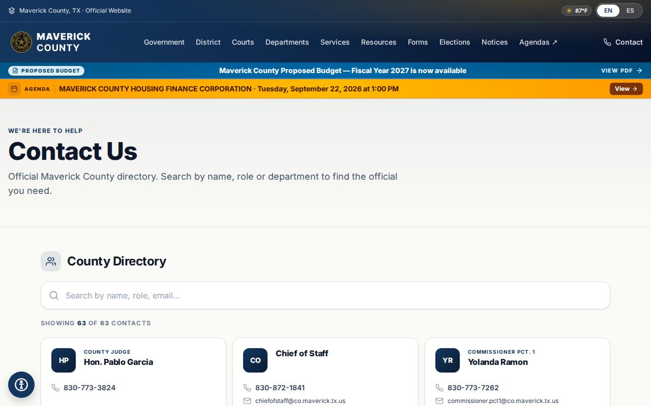 Maverick County warrant records office directory with separate court and clerk contacts